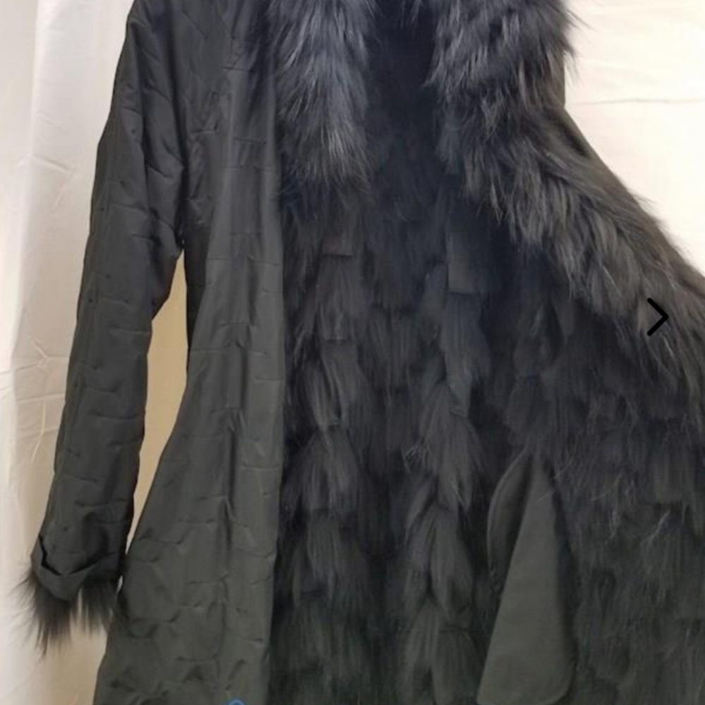 NWOT Sherry Cassin Women's REVERSIBLE Black Raccoon Fur Coat Black Fox - Picture 2 of 14
